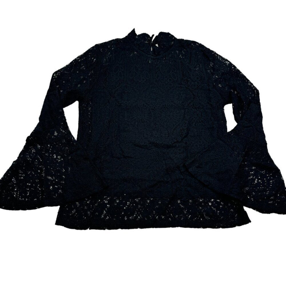 Adiva Long Trumpet Sleeve Mock Neck Romantic Lace Blouse Women's Size Small